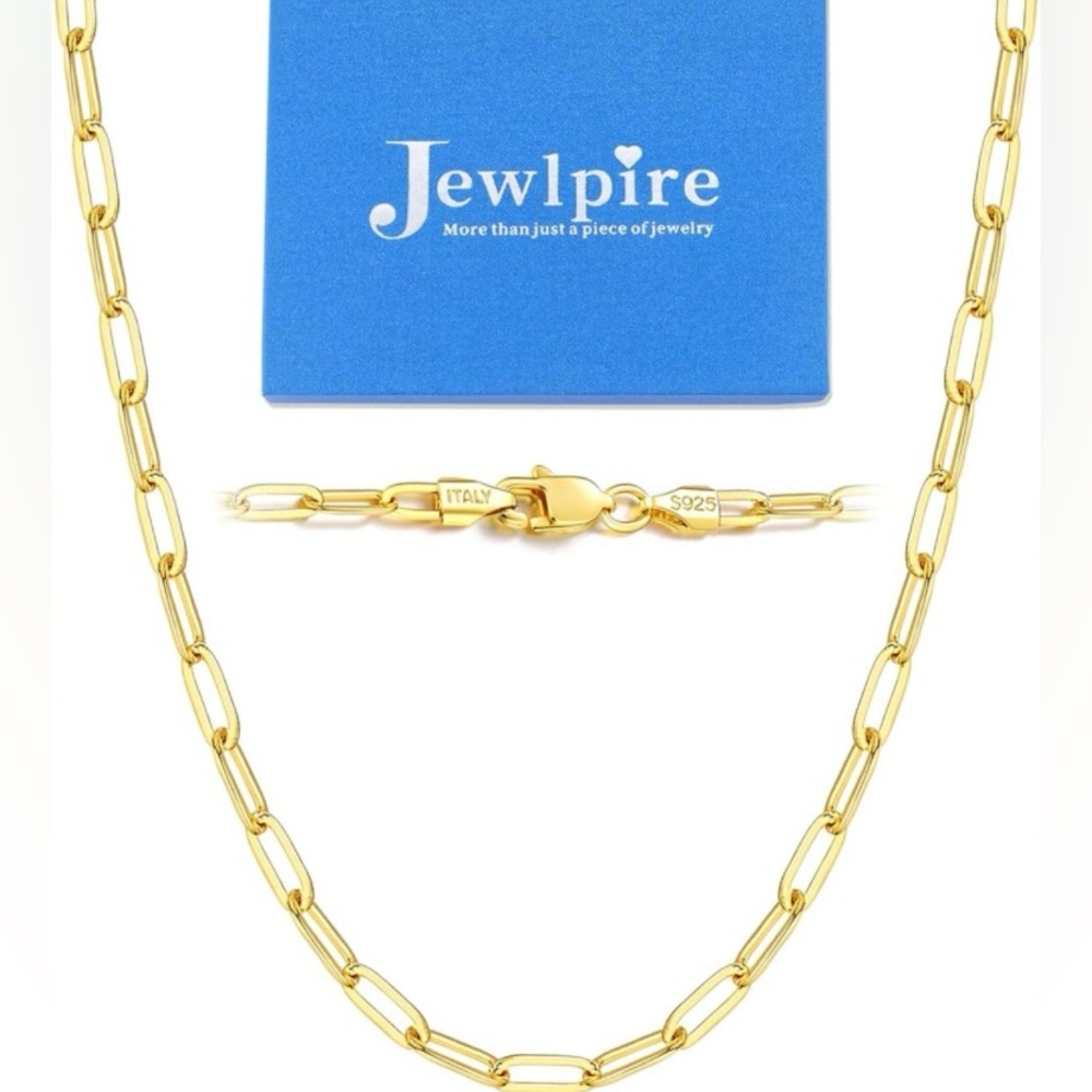 Soild 14K Real Gold Over 925 Sterling Silver Paperclip Chain Necklace